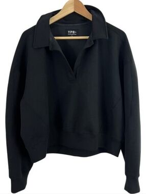 Abercrombie & Fitch YPB Cropped Collared Sweatshirt Black Women Size XL